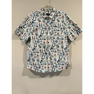 American Eagle Shirt Mens‎ Large White Blue Button Up Aloha Beach Vibes Summer